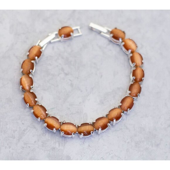 8 inch, Vintage Art Deco Bohemian Oval Link Stone Boho Bracelet - CS1 - Picture 1 of 3